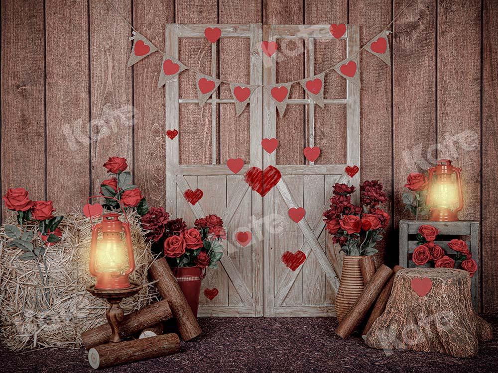 Kate Valentine's Day Roses White Door Lights Backdrop Designed by Emetselch - Kate Backdrop AU