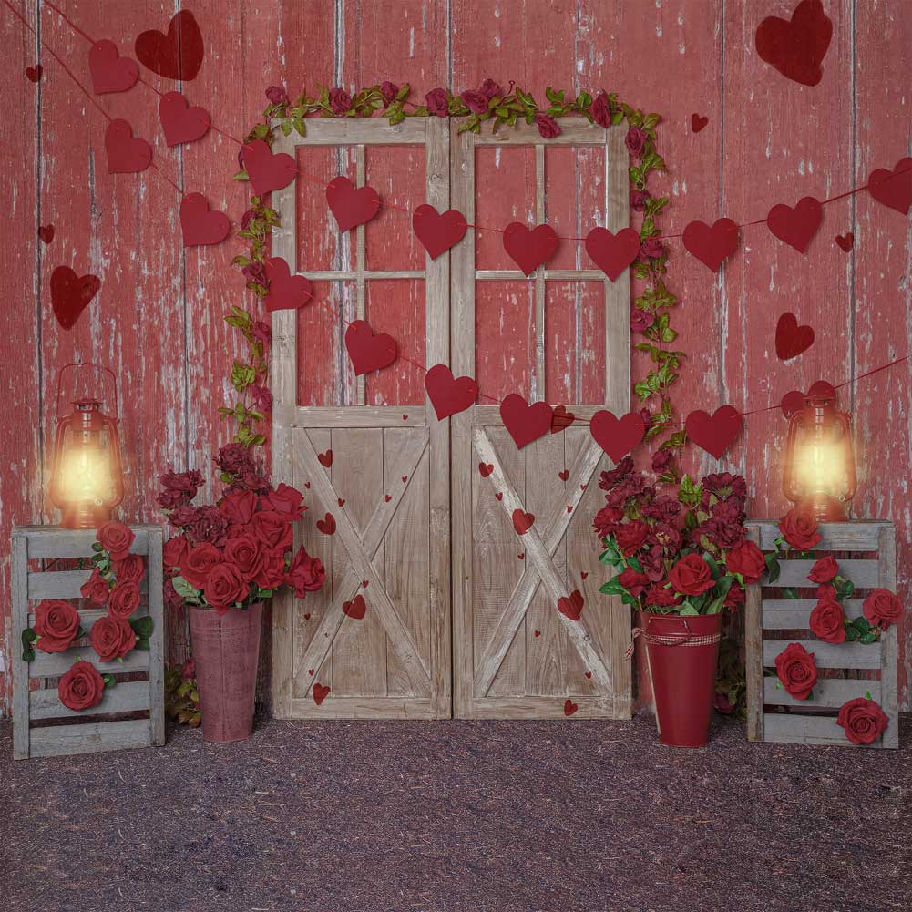 Kate Valentine's Day Roses Lights Red Wood Backdrop Designed by Emetselch - Kate Backdrop AU