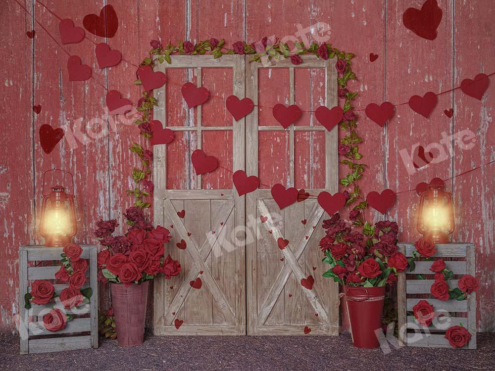 Kate Valentine's Day Roses Lights Red Wood Backdrop Designed by Emetselch - Kate Backdrop AU