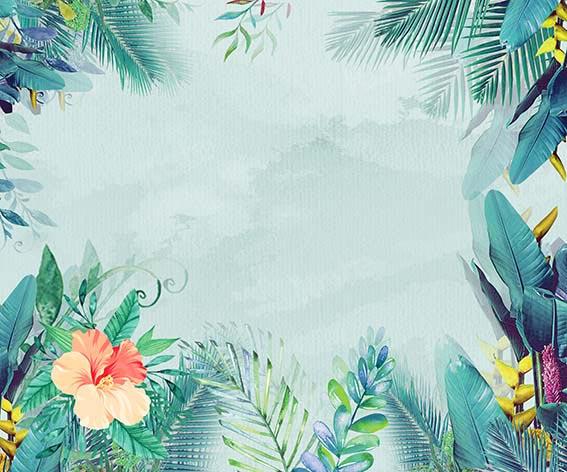 Kate Summer Palm Leaves Light Blue Backdrop Designed by Chain Photography - Kate Backdrop AU