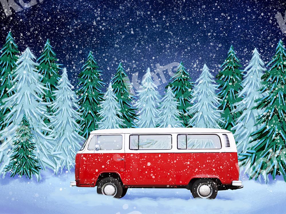 Kate Xmas Backdrop Snow Forest Red Car Designed by GQ - Kate Backdrop AU