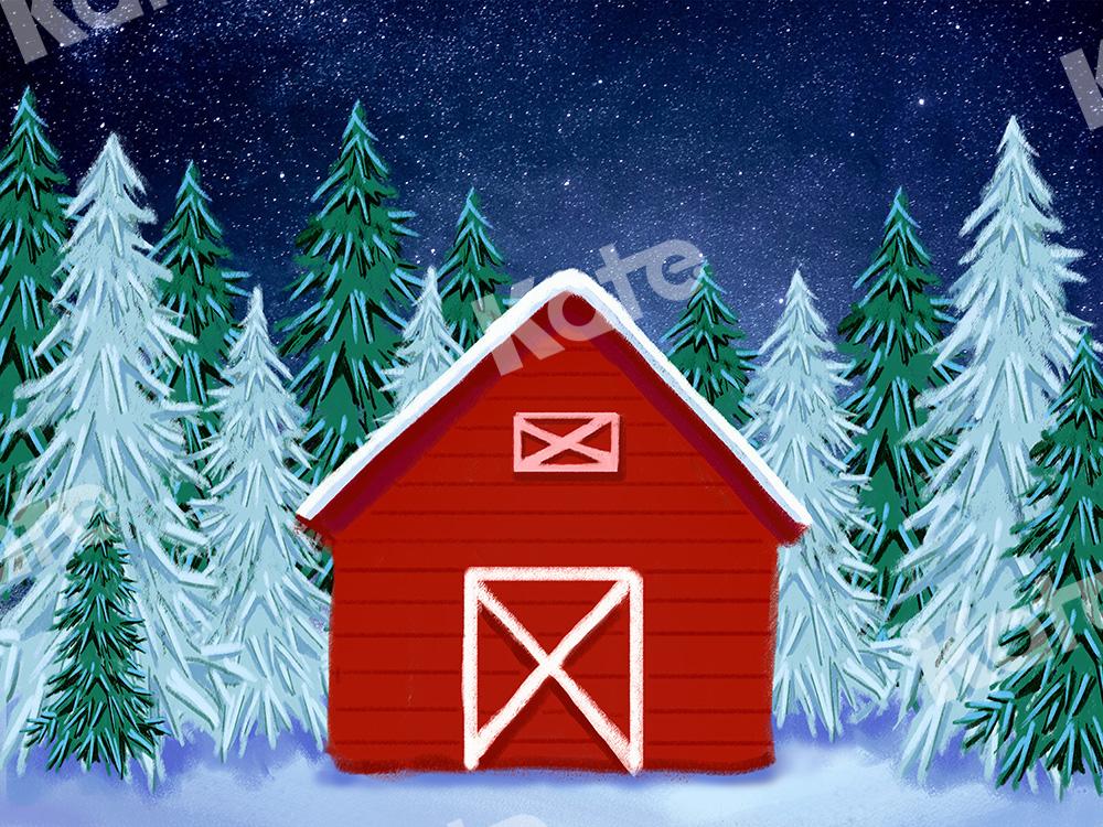 Kate Xmas Backdrop Snow Forest Red House Designed by GQ - Kate Backdrop AU