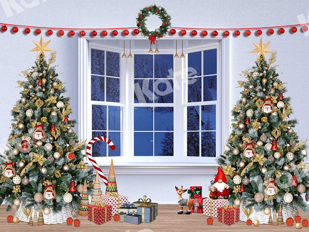 Kate Window Xmas Backdrop Gifts Christmas Trees Designed by Emetselch - Kate Backdrop AU