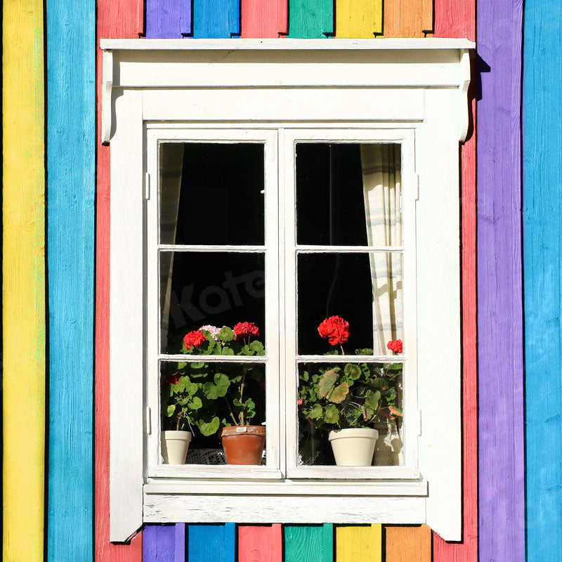 Kate Colorful Window Backdrop Rainbow Wood Designed by Emetselch - Kate Backdrop AU