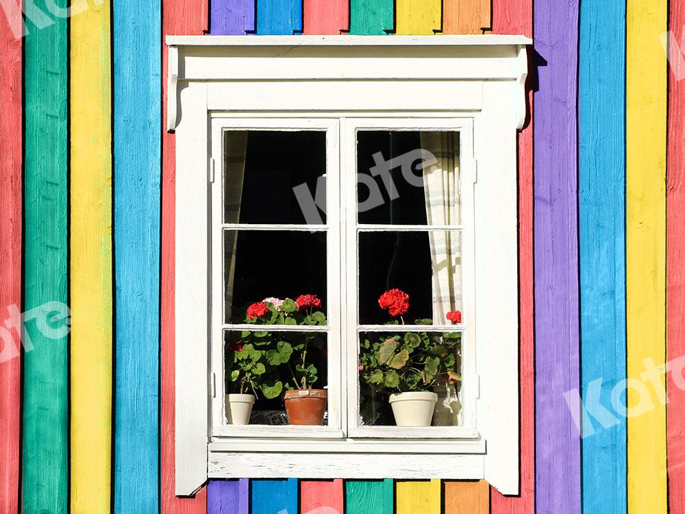 Kate Colorful Window Backdrop Rainbow Wood Designed by Emetselch - Kate Backdrop AU