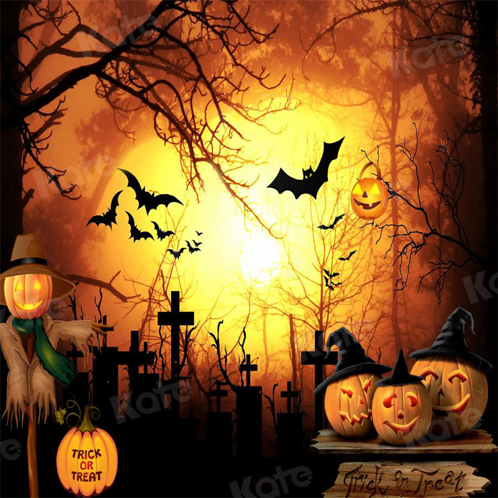 Kate Halloween Cemetery Bats Pumpkin Backdrop Designed by Chain Photography - Kate Backdrop AU
