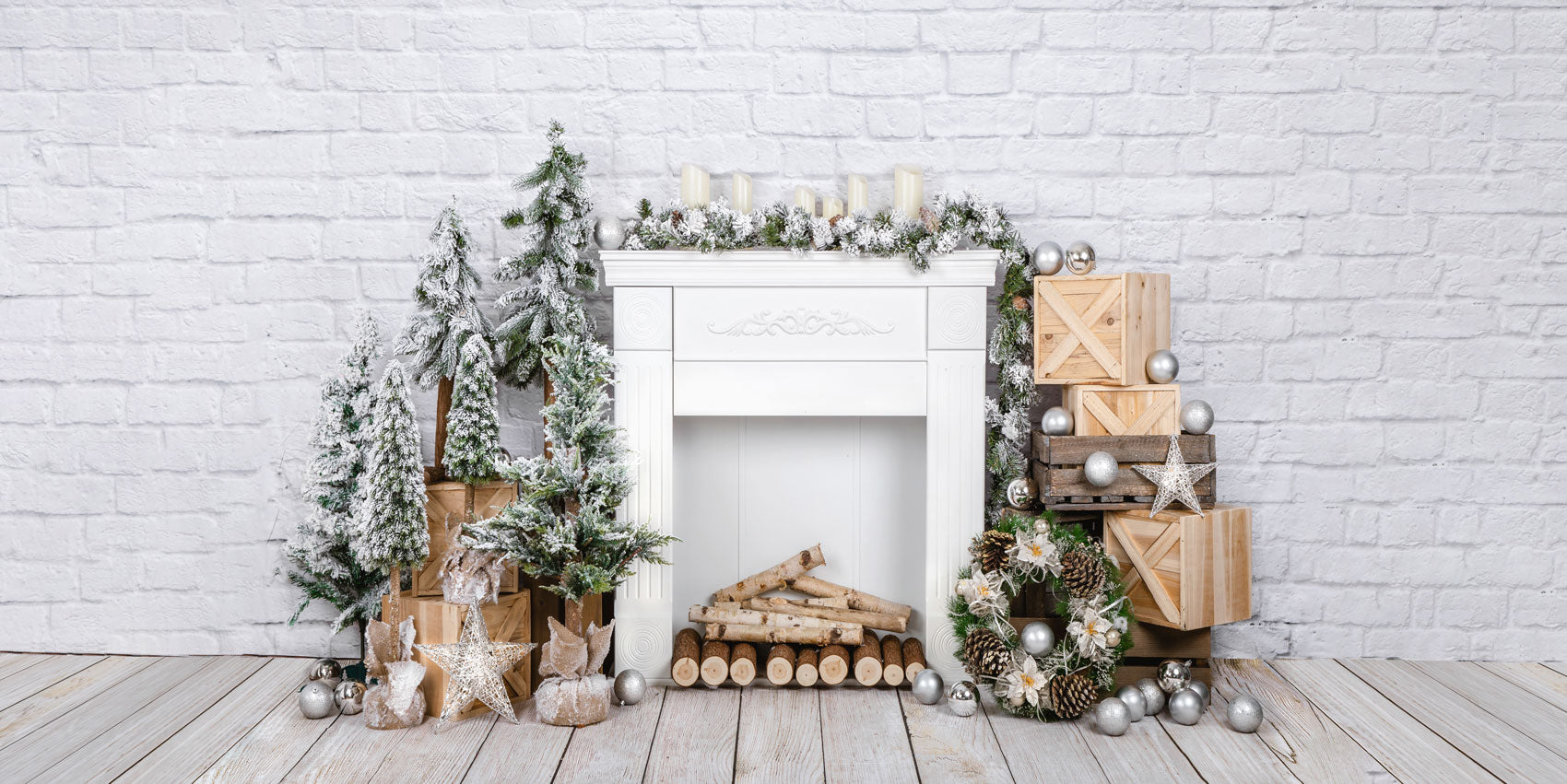 Kate Christmas Brick Fireplace Backdrop Designed by Emetselch - Kate Backdrop AU