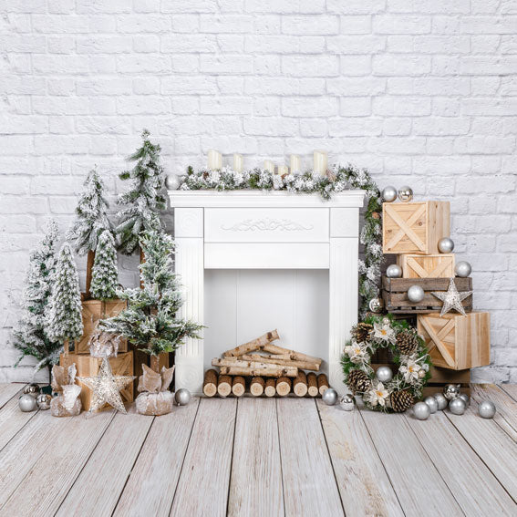 Kate Christmas Brick Fireplace Backdrop Designed by Emetselch - Kate Backdrop AU