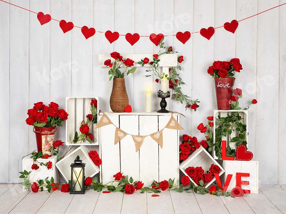 Kate Valentine's Day Roses Stand White Wood Wall Backdrop Designed by Emetselch - Kate Backdrop AU
