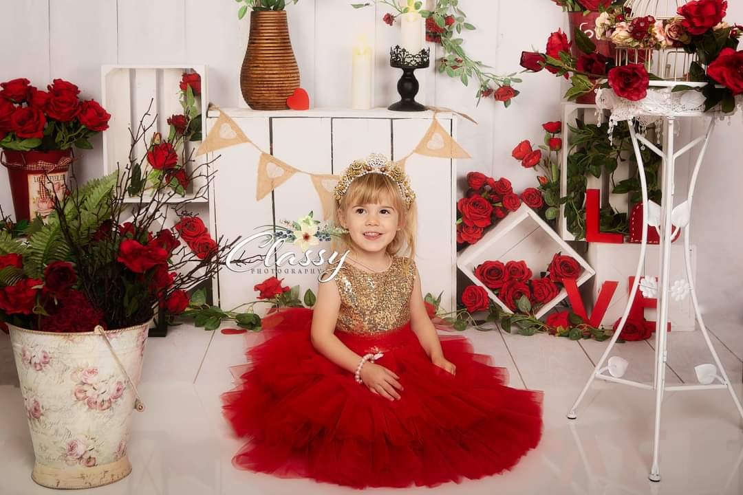 Kate Valentine's Day Roses Stand White Wood Wall Backdrop Designed by Emetselch - Kate Backdrop AU