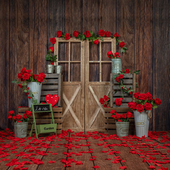 Kate Valentine's Day Rose Wood Door Backdrop Designed by Emetselch - Kate Backdrop AU