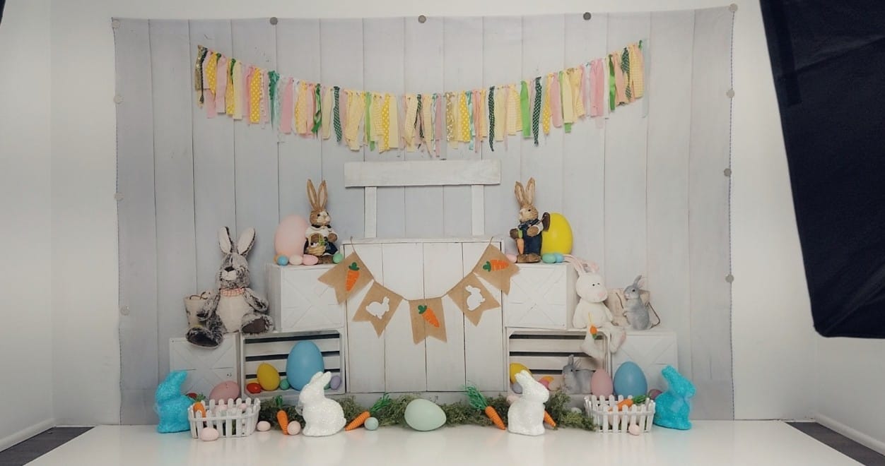 Kate White Easter Bunny Egg Stand Backdrop Designed by Emetselch - Kate Backdrop AU