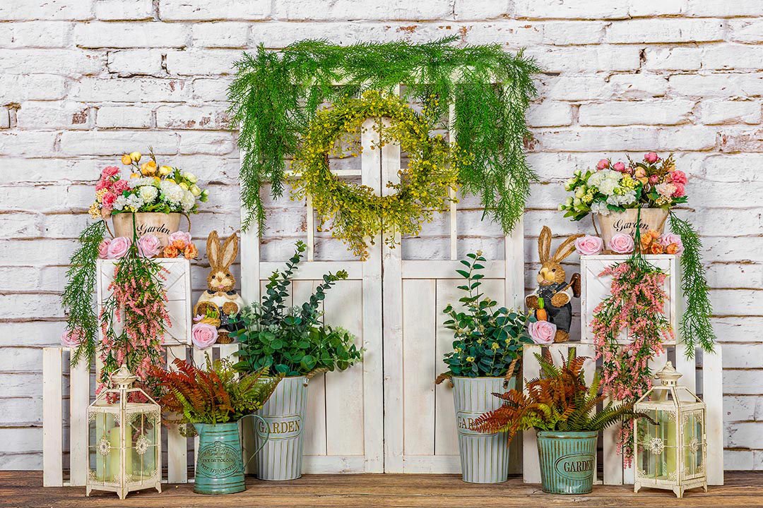Kate Spring Vines Door White Brick Wall Backdrop Designed by Emetselch - Kate Backdrop AU