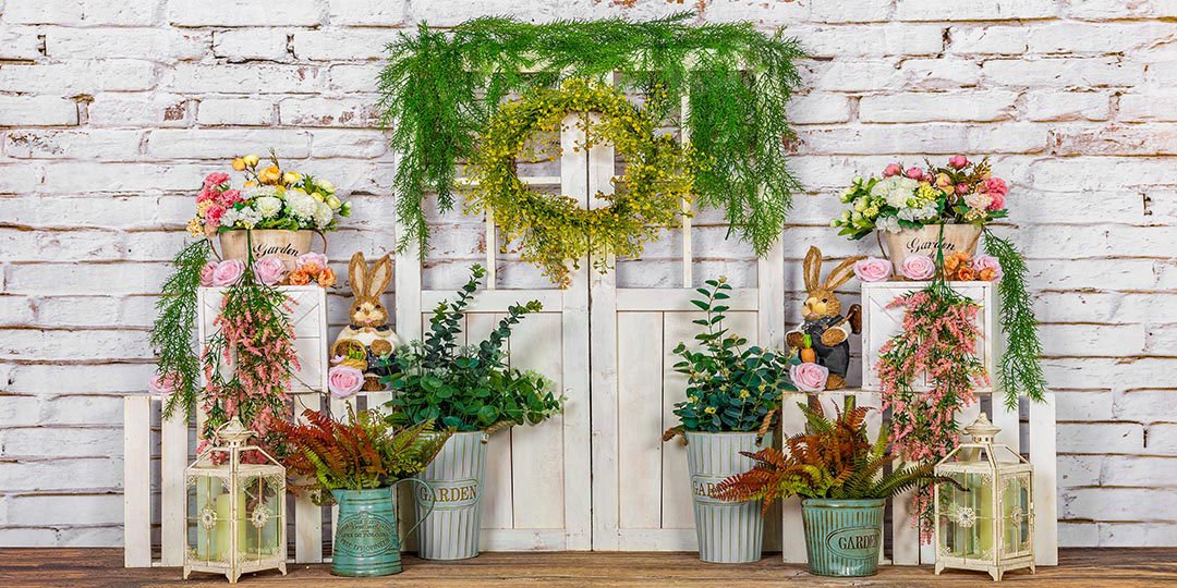Kate Spring Vines Door White Brick Wall Backdrop Designed by Emetselch - Kate Backdrop AU