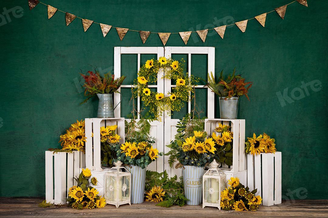 Kate Spring Sunflowers White Door Green Backdrop Designed by Emetselch - Kate Backdrop AU
