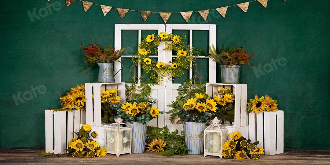 Kate Spring Sunflowers White Door Green Backdrop Designed by Emetselch - Kate Backdrop AU