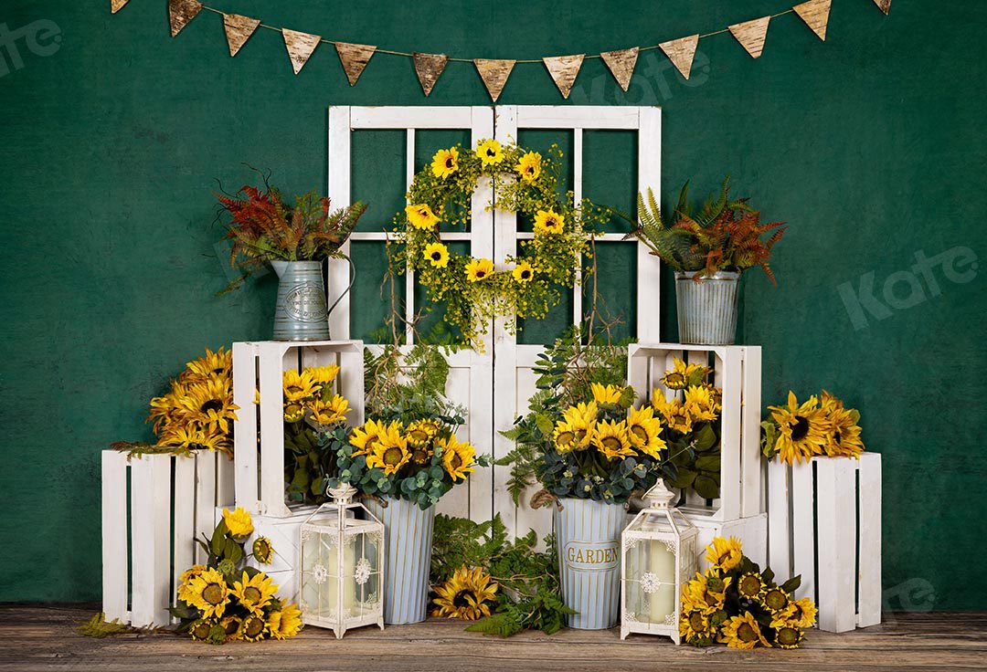 Kate Spring Sunflowers White Door Green Backdrop Designed by Emetselch - Kate Backdrop AU