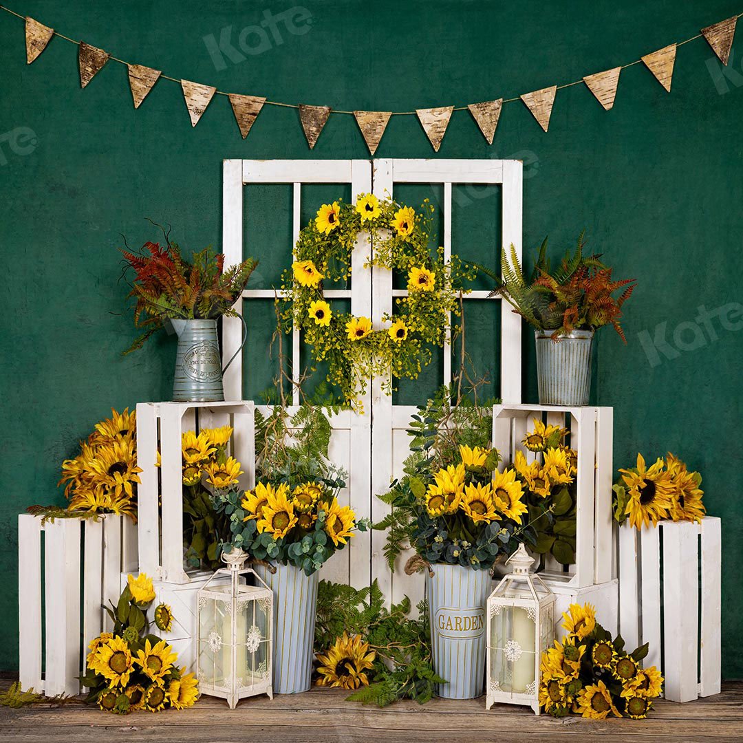 Kate Spring Sunflowers White Door Green Backdrop Designed by Emetselch - Kate Backdrop AU