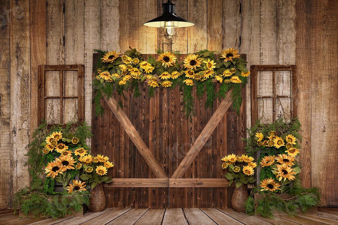 Kate Spring Sunflowers Wood Door Backdrop Designed by Emetselch - Kate Backdrop AU