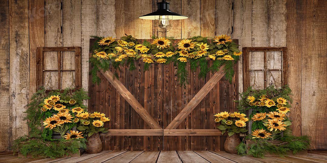 Kate Spring Sunflowers Wood Door Backdrop Designed by Emetselch - Kate Backdrop AU