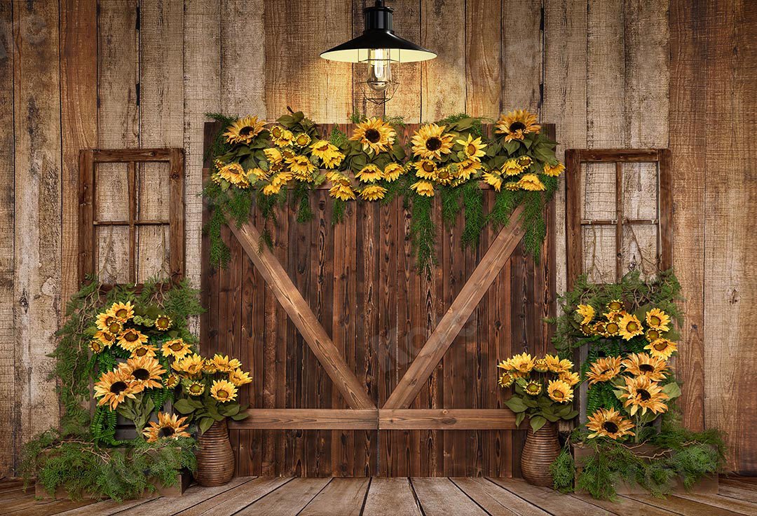 Kate Spring Sunflowers Wood Door Backdrop Designed by Emetselch - Kate Backdrop AU