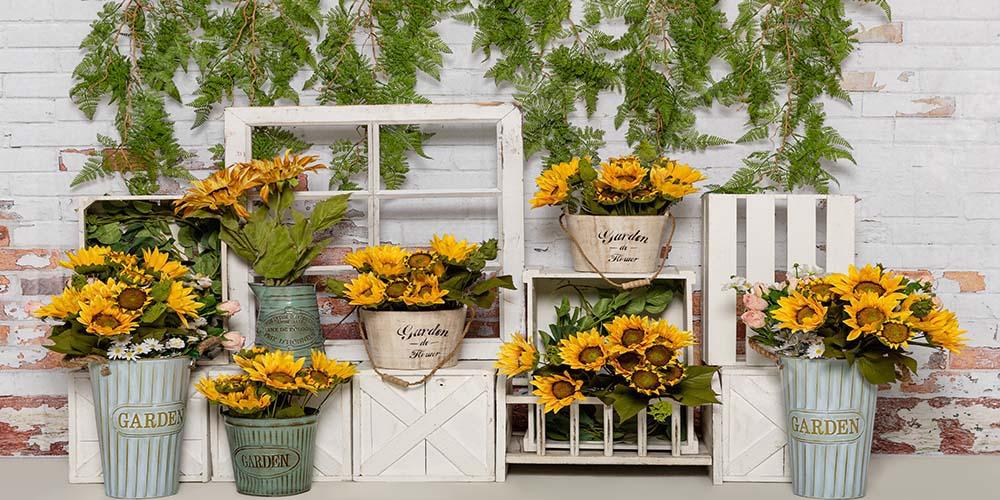 Kate Spring Sunflower Backdrop White Wooden Wall Designed by Emetselch - Kate Backdrop AU