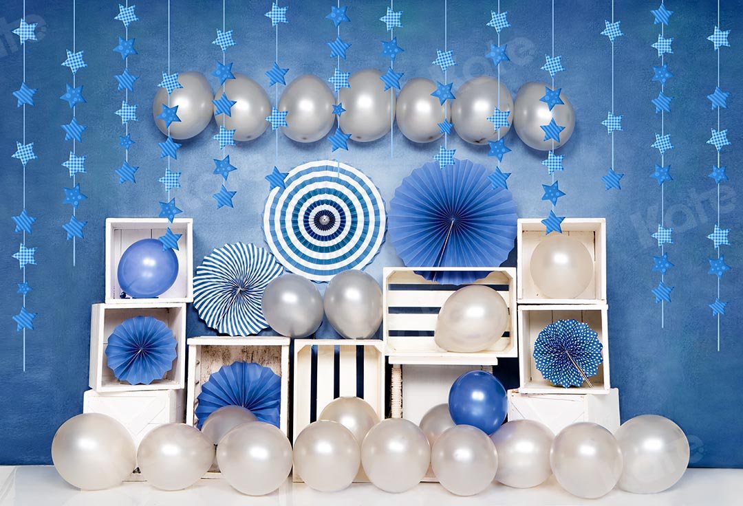 Kate Birthday Blue Balloon Boy Backdrop Designed by Emetselch - Kate Backdrop AU