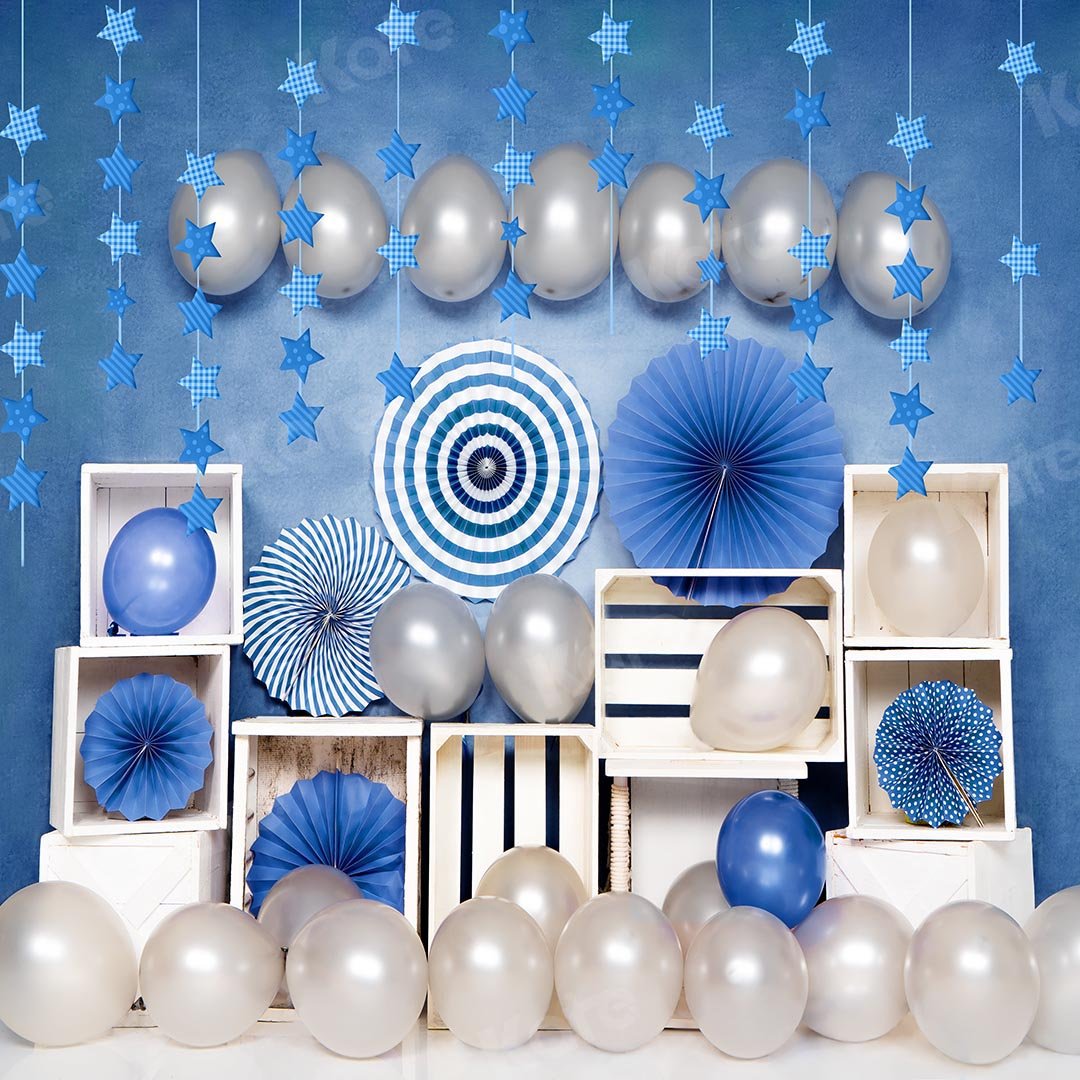 Kate Birthday Blue Balloon Boy Backdrop Designed by Emetselch - Kate Backdrop AU