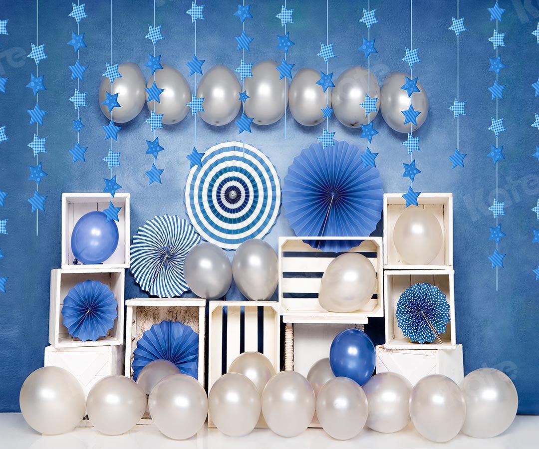 Kate Birthday Blue Balloon Boy Backdrop Designed by Emetselch - Kate Backdrop AU