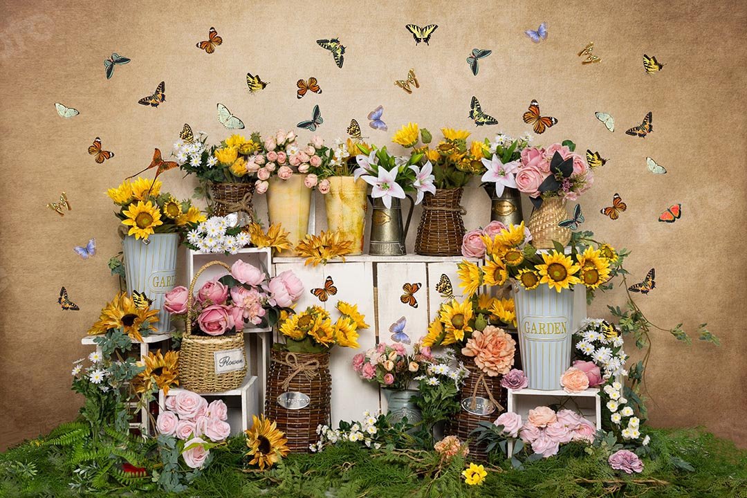 Kate Spring Flowers Butterfly Florist Backdrop Designed by Emetselch - Kate Backdrop AU