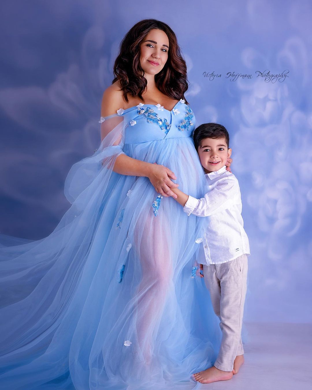 Kate Fine Art Gray Blue Florals Texture Backdrop Designed by GQ - Kate Backdrop AU