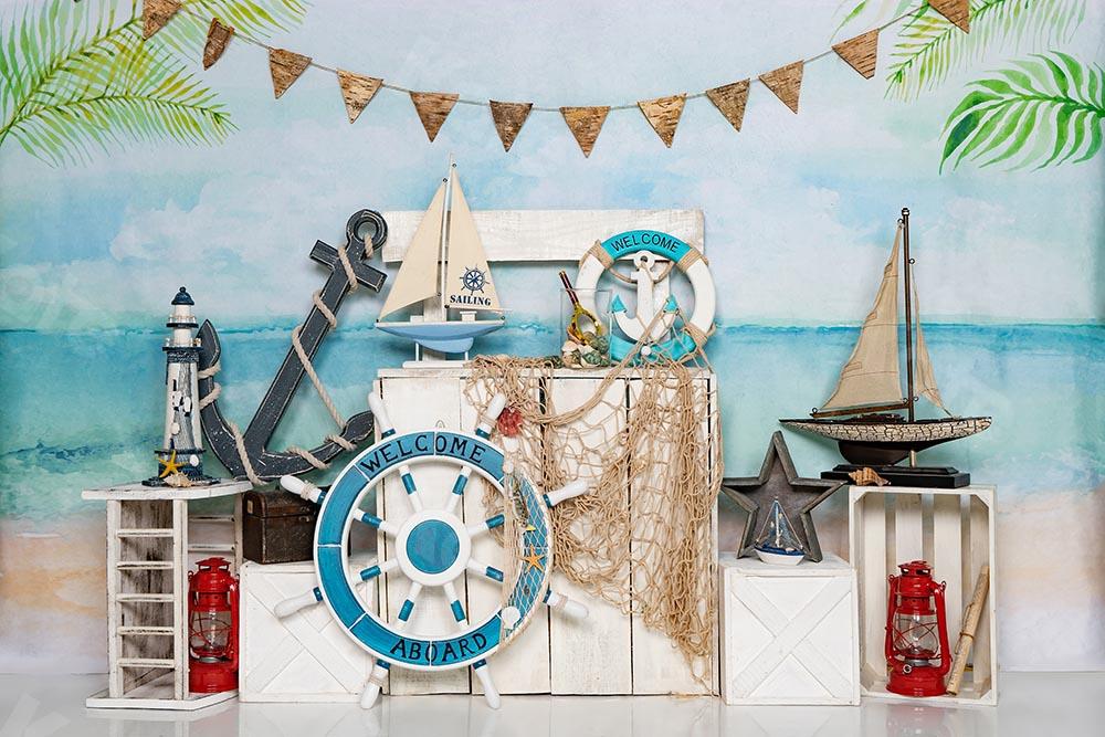 Kate Summer Beach Sailor Sailing Backdrop Designed by Emetselch - Kate Backdrop AU