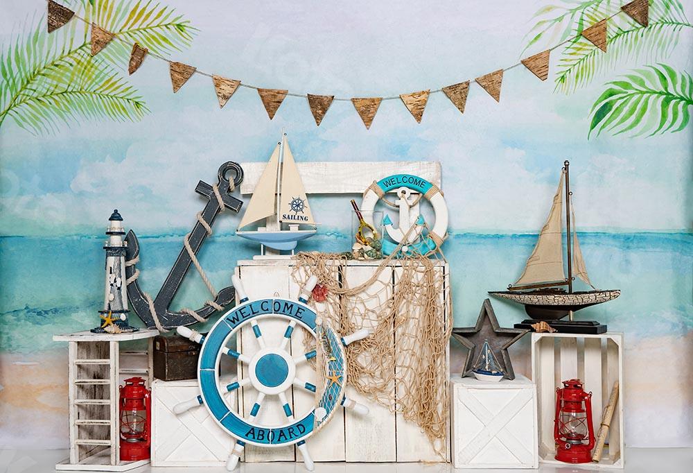 Kate Summer Beach Sailor Sailing Backdrop Designed by Emetselch - Kate Backdrop AU