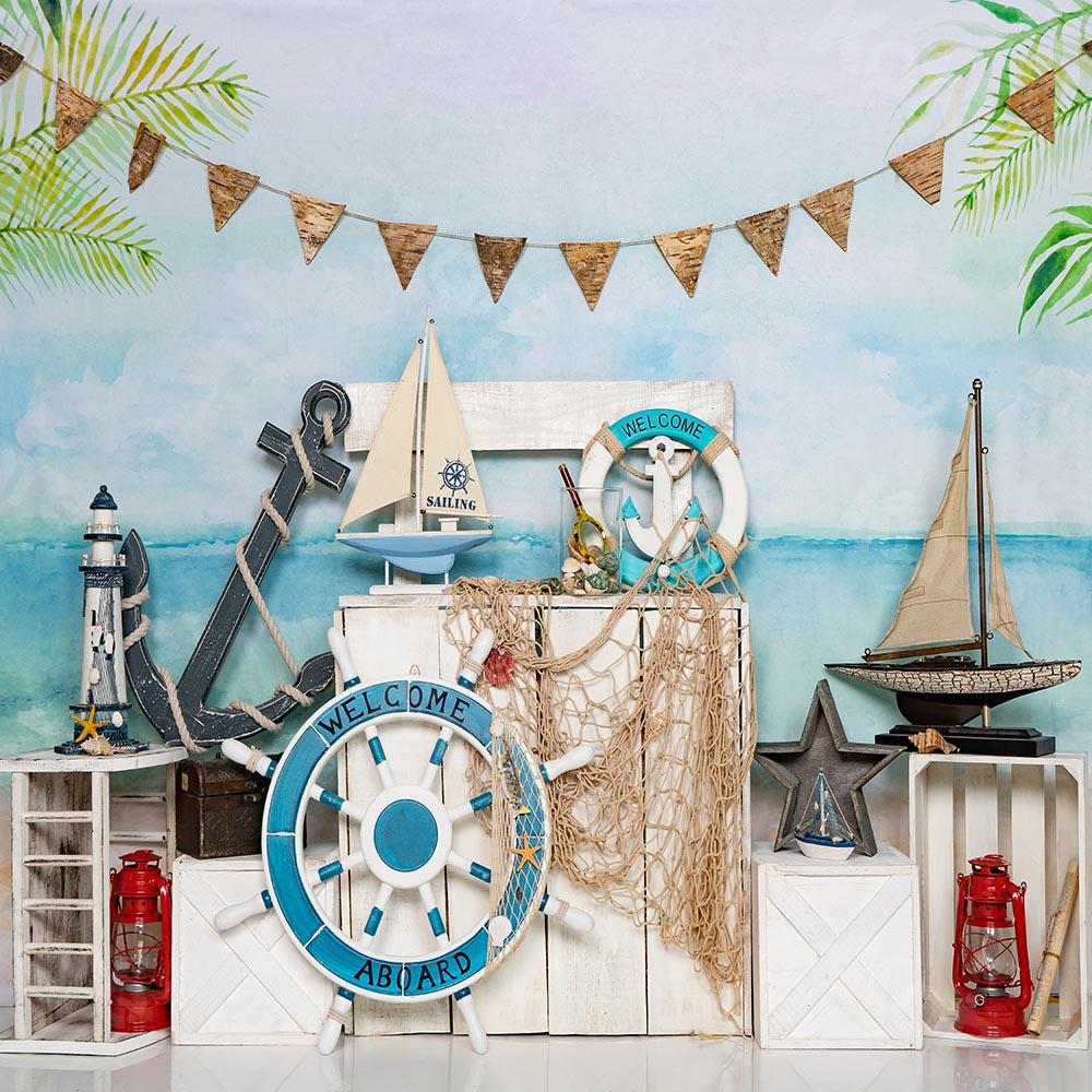 Kate Summer Beach Sailor Sailing Backdrop Designed by Emetselch - Kate Backdrop AU