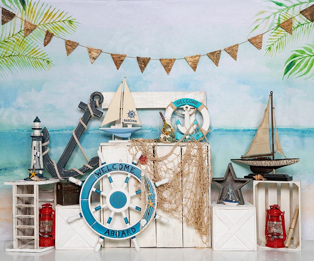Kate Summer Beach Sailor Sailing Backdrop Designed by Emetselch - Kate Backdrop AU