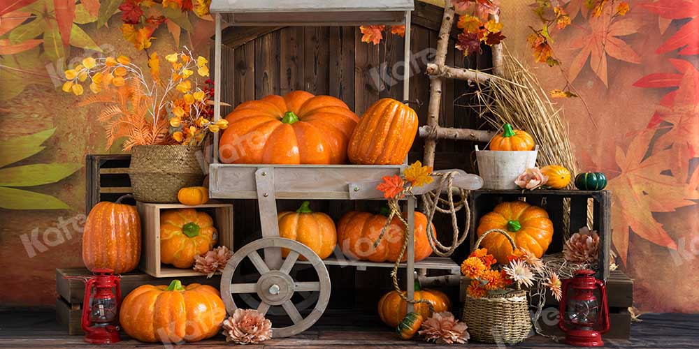 Kate Maple Leaf Autumn Harvest Backdrop Pumpkin Designed by Emetselch - Kate Backdrop AU