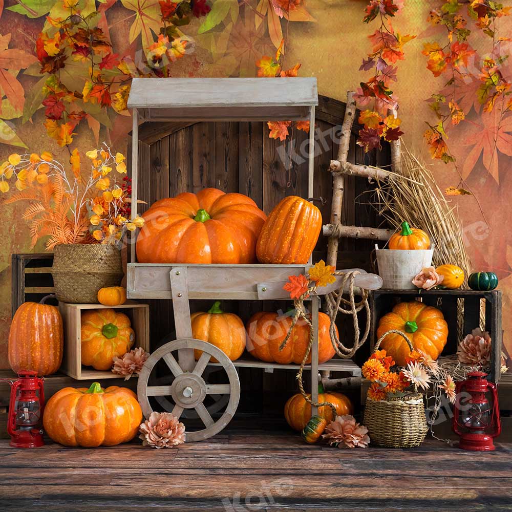 Kate Maple Leaf Autumn Harvest Backdrop Pumpkin Designed by Emetselch - Kate Backdrop AU