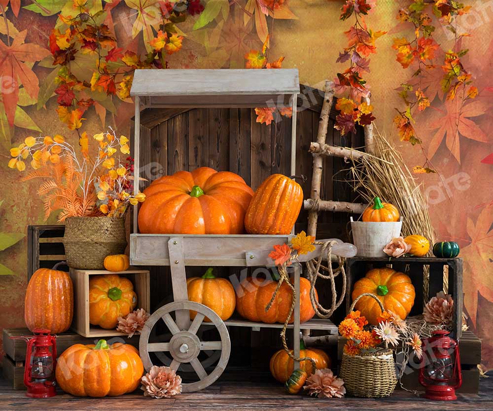 Kate Maple Leaf Autumn Harvest Backdrop Pumpkin Designed by Emetselch - Kate Backdrop AU