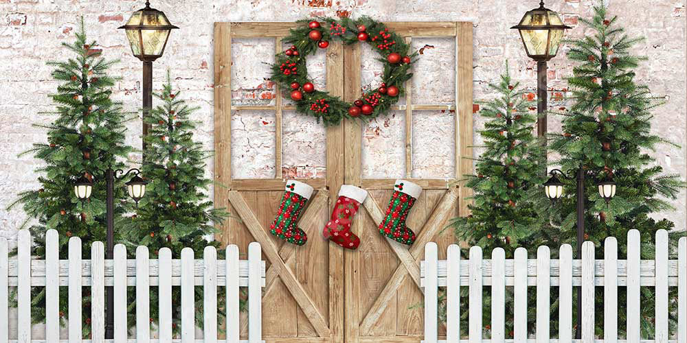 Kate Christmas Trees Barn Door Backdrop Designed by Emetselch - Kate Backdrop AU