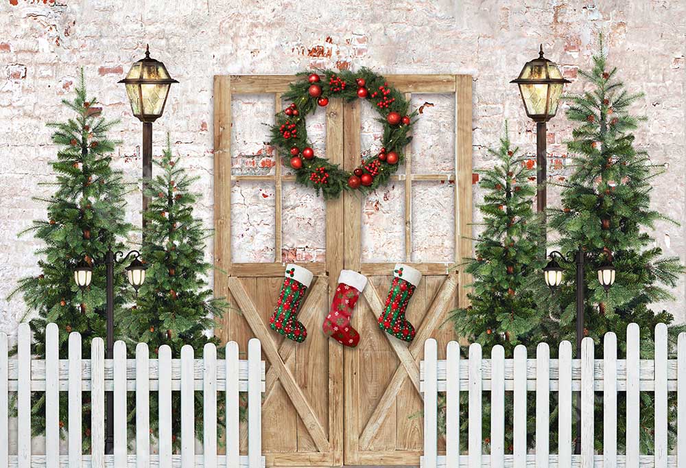 Kate Christmas Trees Barn Door Backdrop Designed by Emetselch - Kate Backdrop AU