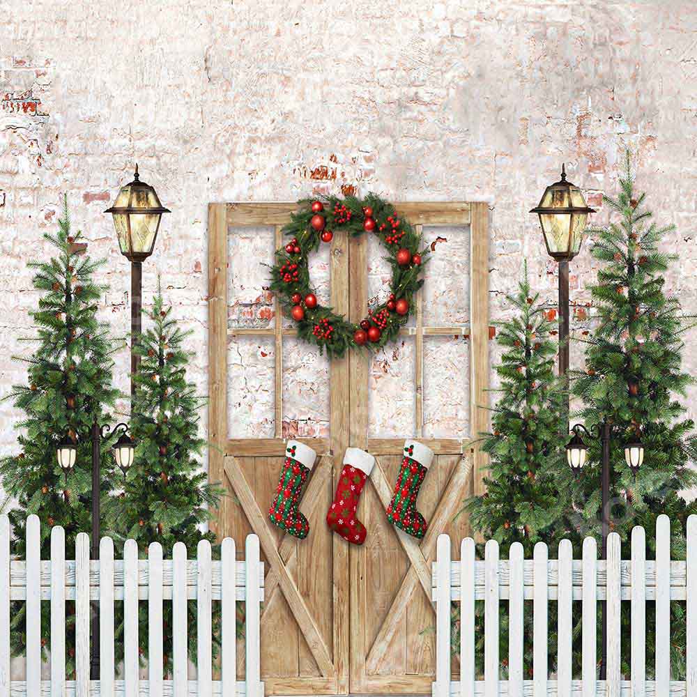 Kate Christmas Trees Barn Door Backdrop Designed by Emetselch - Kate Backdrop AU