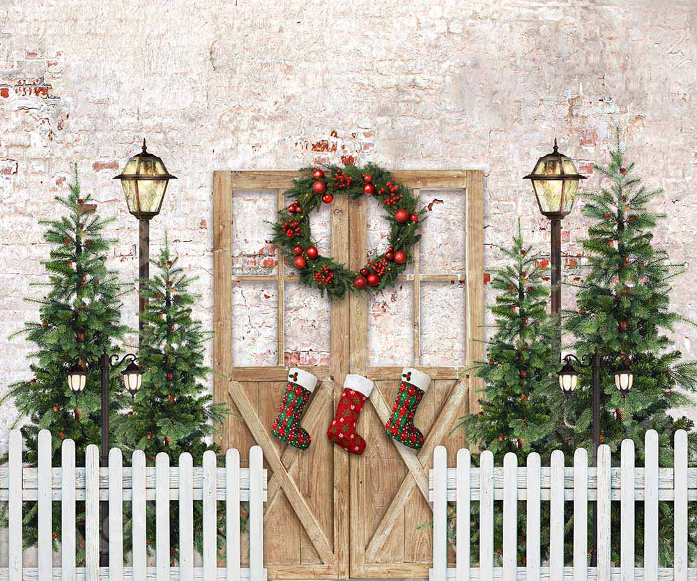 Kate Christmas Trees Barn Door Backdrop Designed by Emetselch - Kate Backdrop AU