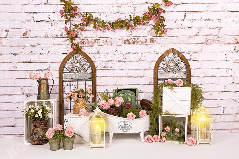 Kate Mother's Day Flowers Windows Baby Bath Brick Backdrop Designed by Emetselch - Kate Backdrop AU