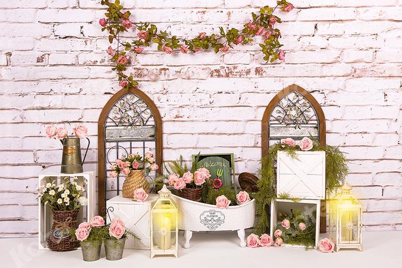 Kate Mother's Day Flowers Windows Baby Bath Brick Backdrop Designed by Emetselch - Kate Backdrop AU