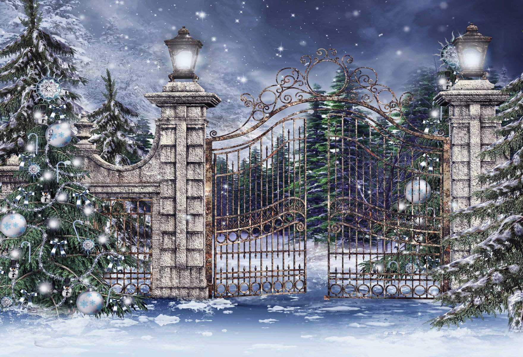 Kate Gate and Christmas Tree With Snow For Photography - Kate Backdrop AU