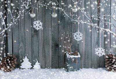 Kate Christmas Gray Wood Background Snow Decoration Backdrop - Kate Backdrop AU