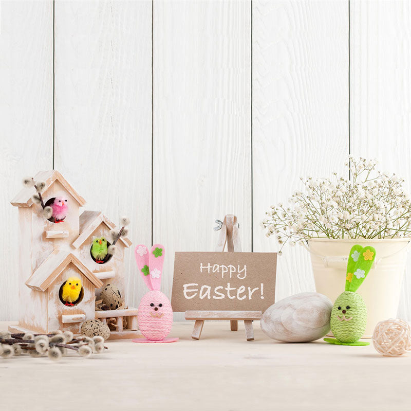 Kate Spring Happy Easter White Wood Description Backdrop - Kate Backdrop AU