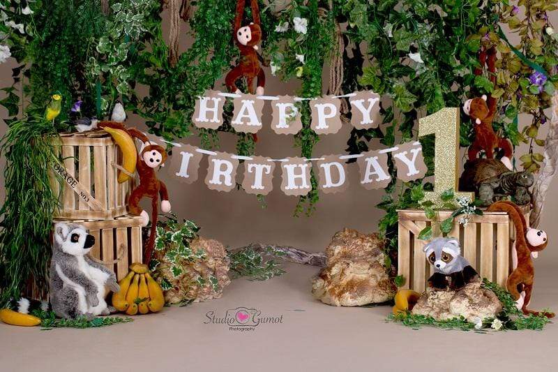 Kate Jungle cartoon zoo animals Summer Backdrop 1st cake smash designed by studio gumot - Kate Backdrop AU