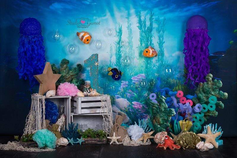 Kate mermaid under sea 1st birthday cake smash summer Backdrop designed by studio gumot - Kate Backdrop AU