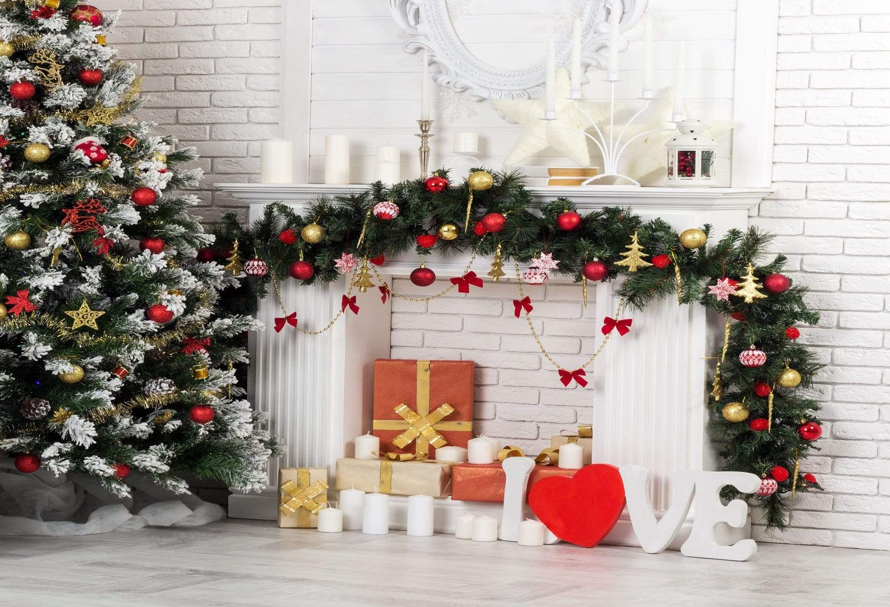 Kate Christmas Tree And Gift Candle Decorations Backdrops for Photography - Kate Backdrop AU